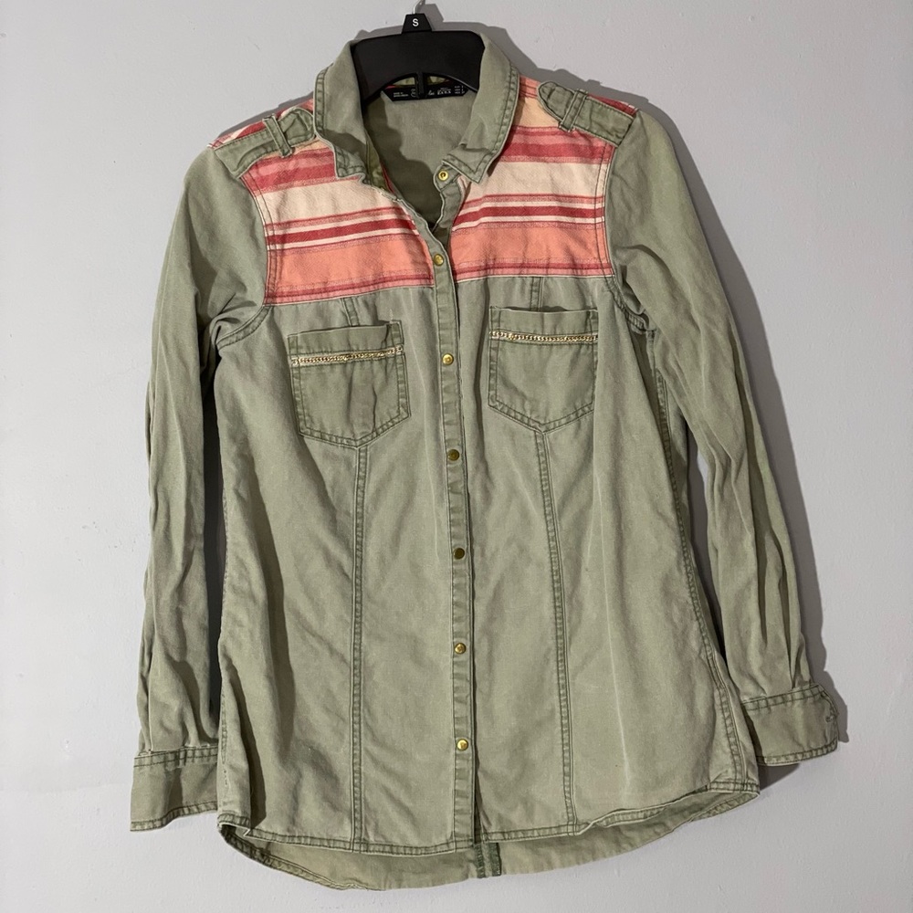ZARA Button Down Army Jacket woman’s size Large